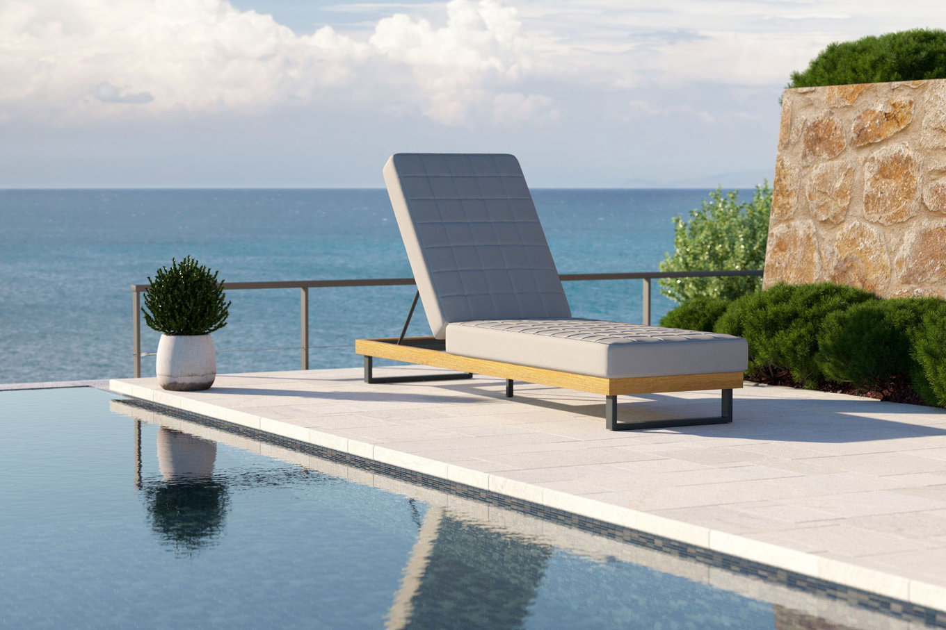 OUTFLEXX Icon Lettino, grigio chiaro, alluminio/teak/olefina, angolazioni regolabile, traspirante, resistente alle intemperie, prodotto certificato FSC® 80006__1