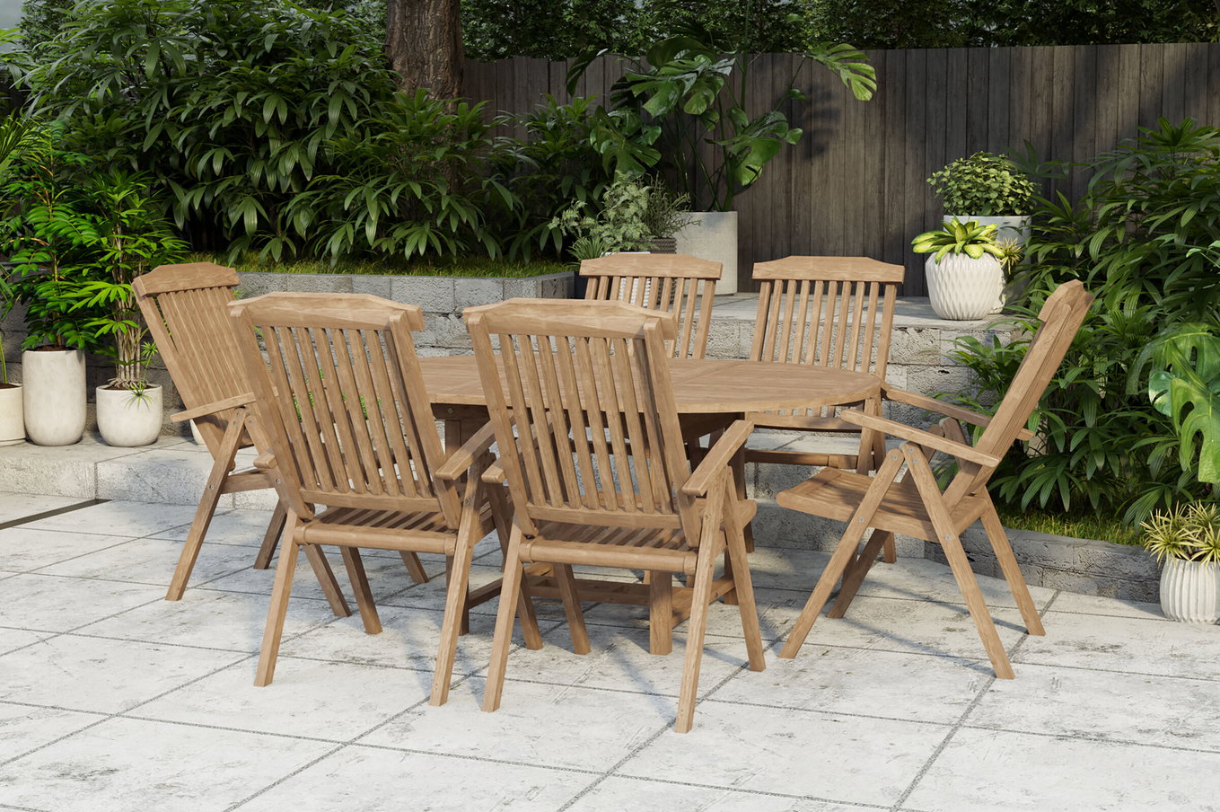 OUTFLEXX Dallas/Bounty Gruppo da pranzo da giardino, naturale, Teak, 120/170x120 cm, 6x Sedia pieghevole 24347__1