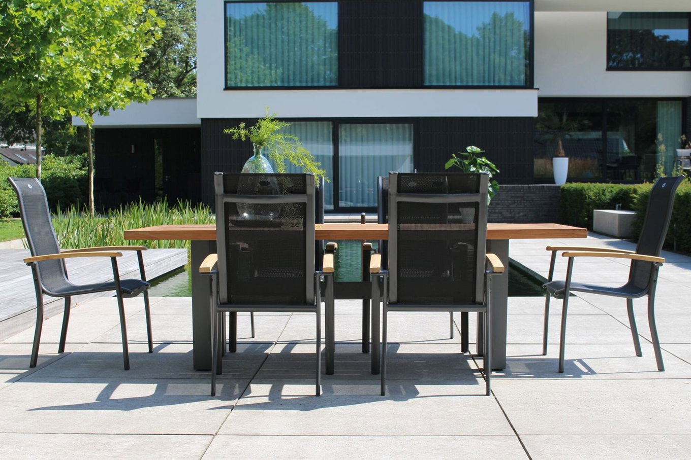 HARTMAN Modello speciale Yasmani/Alice Set da pranzo per giardino, xerix, alluminio/legno di teak, tessuto 4x4, 240x100cm, 6 poltrone impilabili 19043__1