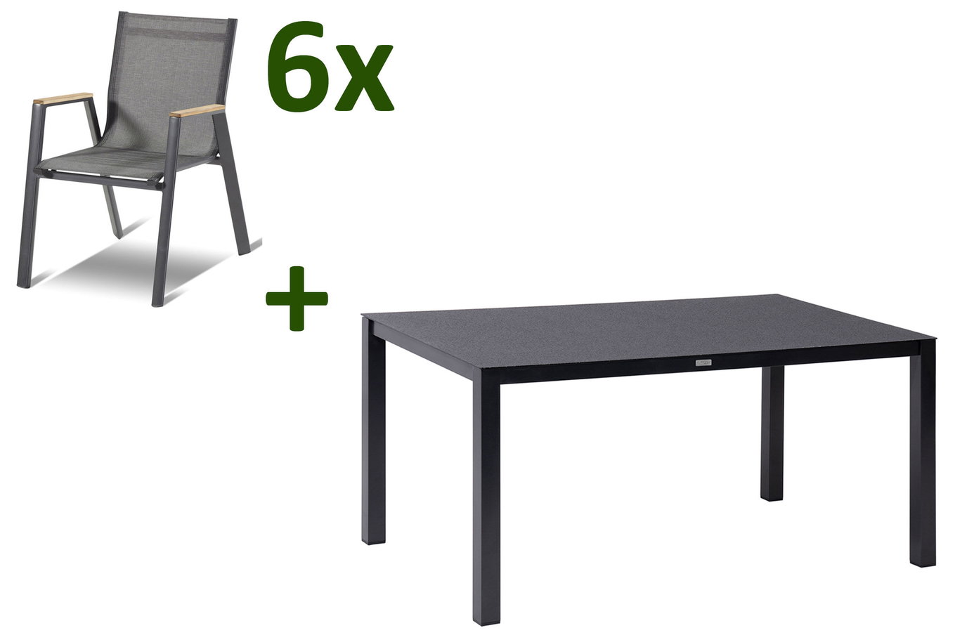 HARTMAN Aruba Gruppo pranzo da giardino, xerix/antracite, Alu/Spraystone/Teak, 160x95 cm, 6 sedie impilabili, braccioli in teak 28426__1
