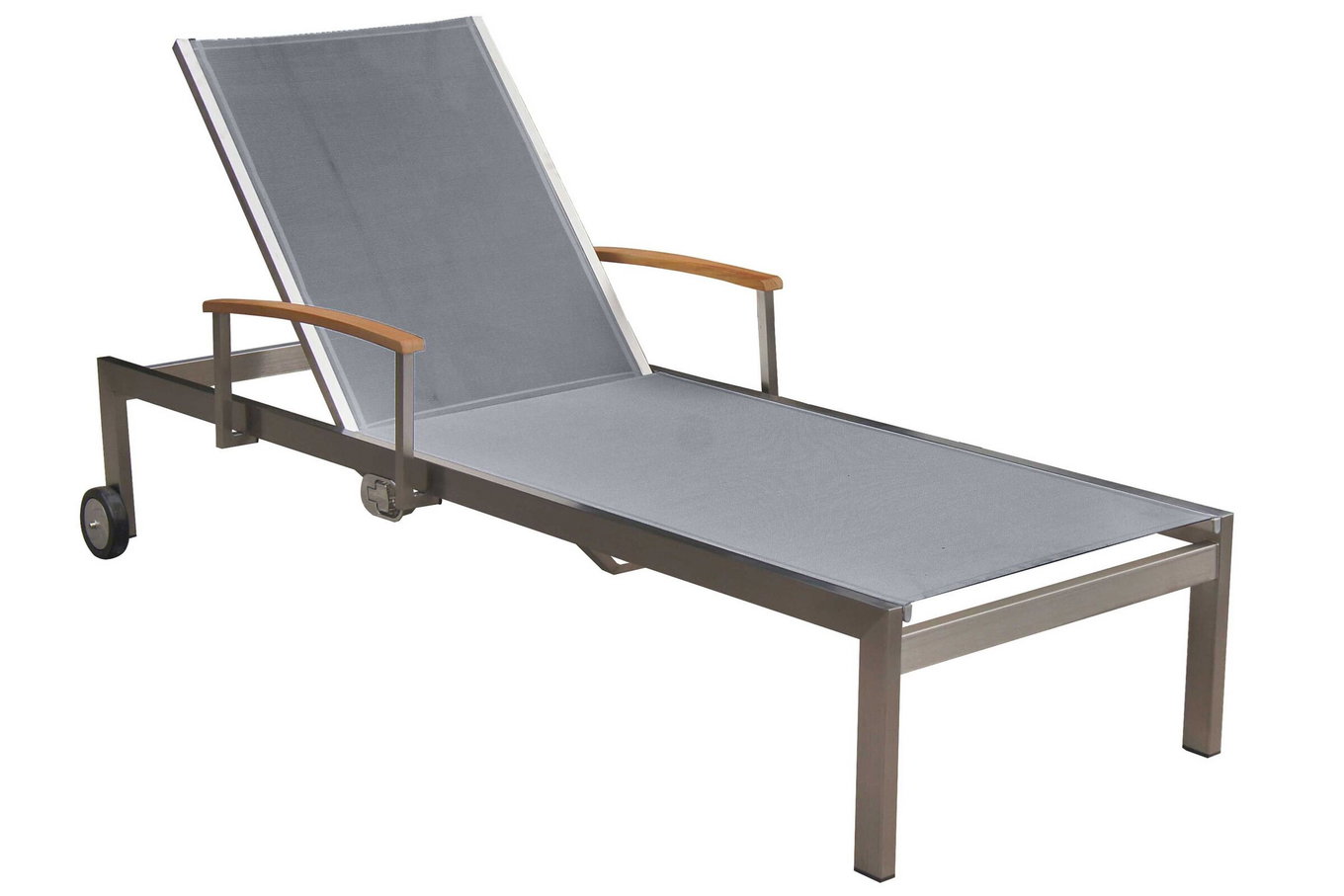 OUTFLEXX Lettino con ruote, argento, acciaio inox/textilene, con molla a gas, 195,5x74x35cm 13504__1