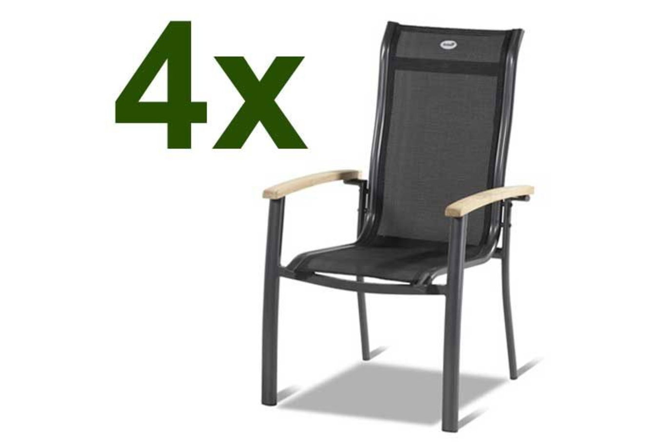 HARTMAN Alice Poltrona impilabile Set da 4, xerix/nero, Alluminio/Textilene 4x4, con braccioli in Teak 13789__1