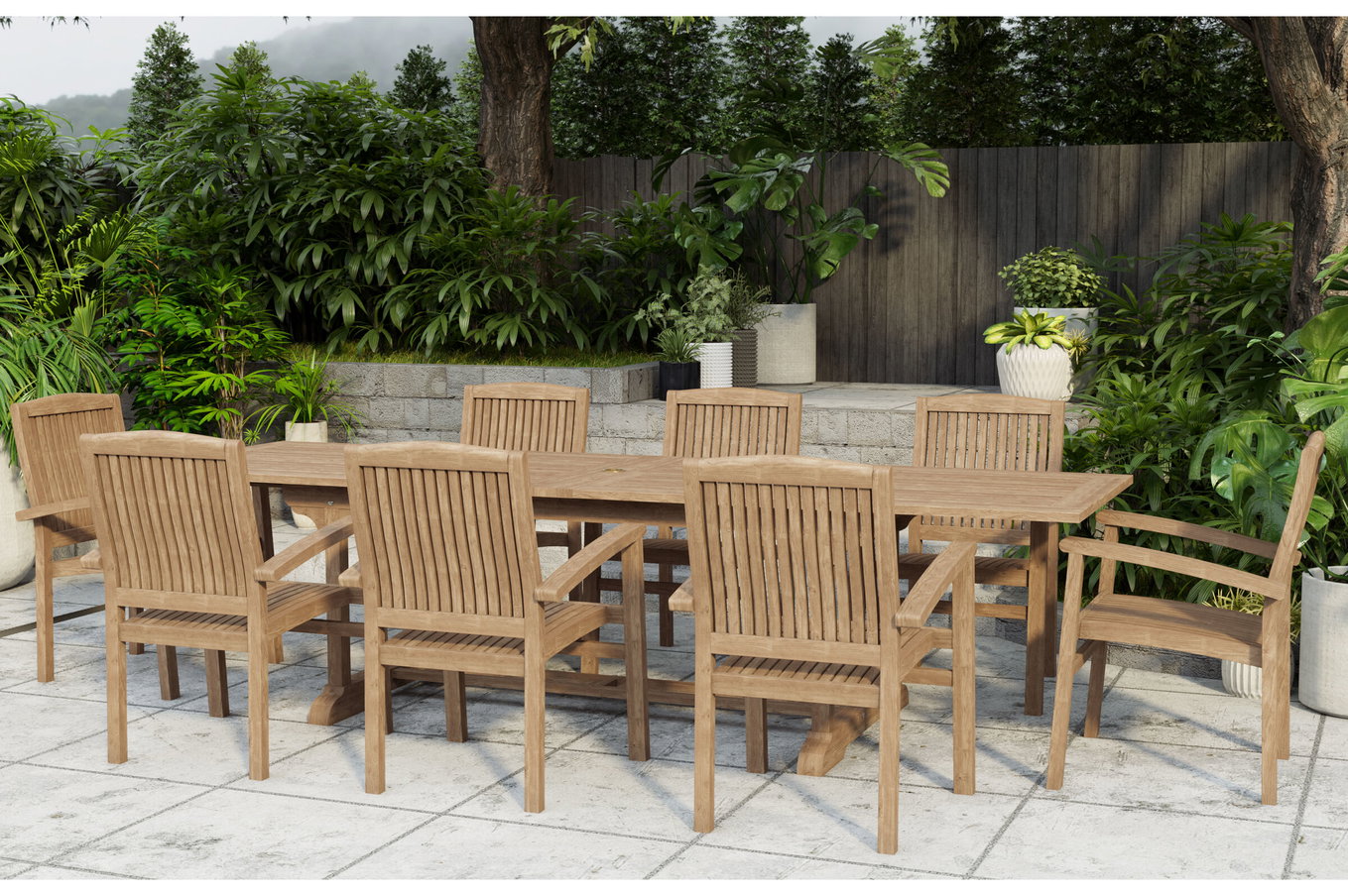 OUTFLEXX Ontario/Washington Set da pranzo da giardino, naturale, Teak, 195/295 x 90 cm, 8x Sedia impilabile 24371__1