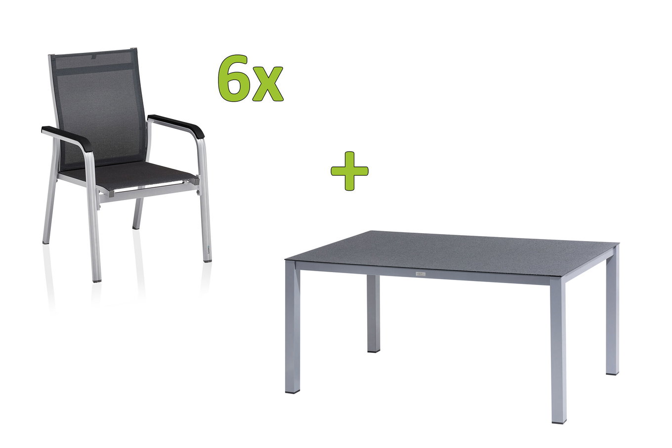 KETTLER BasicPlus Premium Gruppo pranzo da giardino, argento, Alu/Spraystone, tavolo 160x95 cm, 6 poltrone impilabili 31573__1