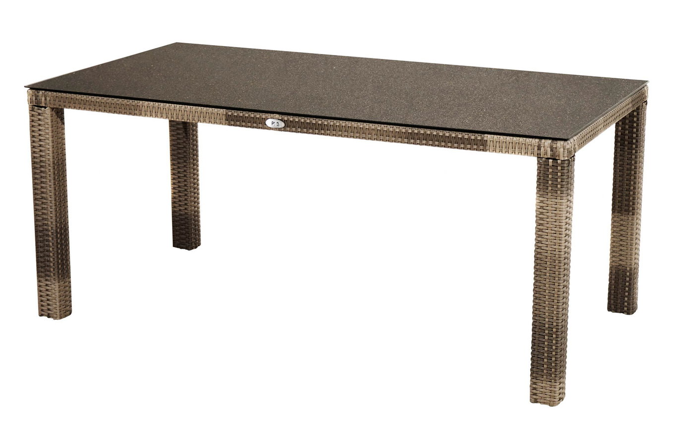 Ploß Rabida Dining tavolo, champagne screziato, polirattan, 170 x 90 cm, piano in vetro effetto pietra 20167__1