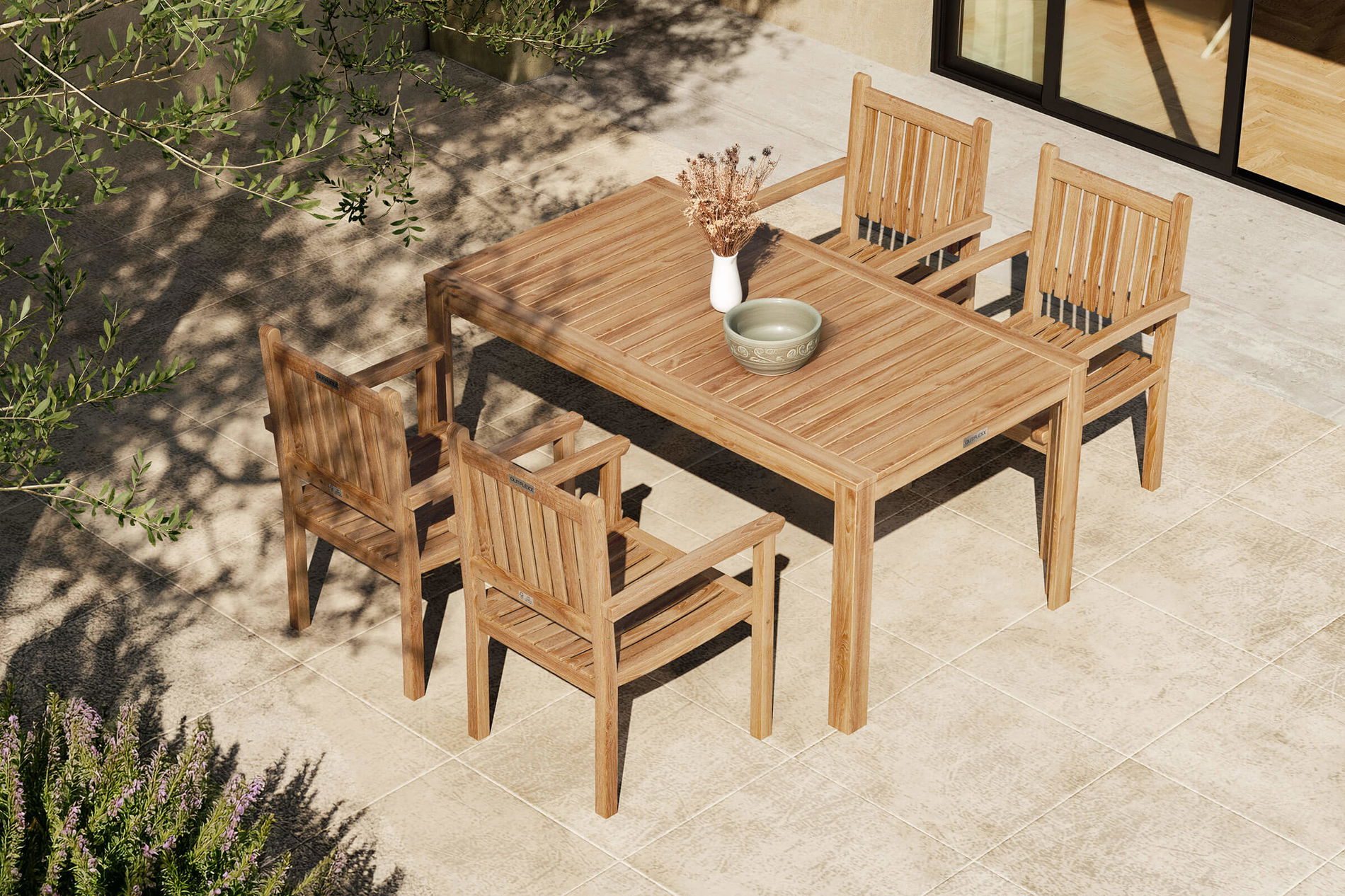 OUTFLEXX Set da pranzo da giardino, naturale, Acacia, tavolo 160 x 90 cm, 4 sedie da giardino, prodotto certificato FSC® 19656__1