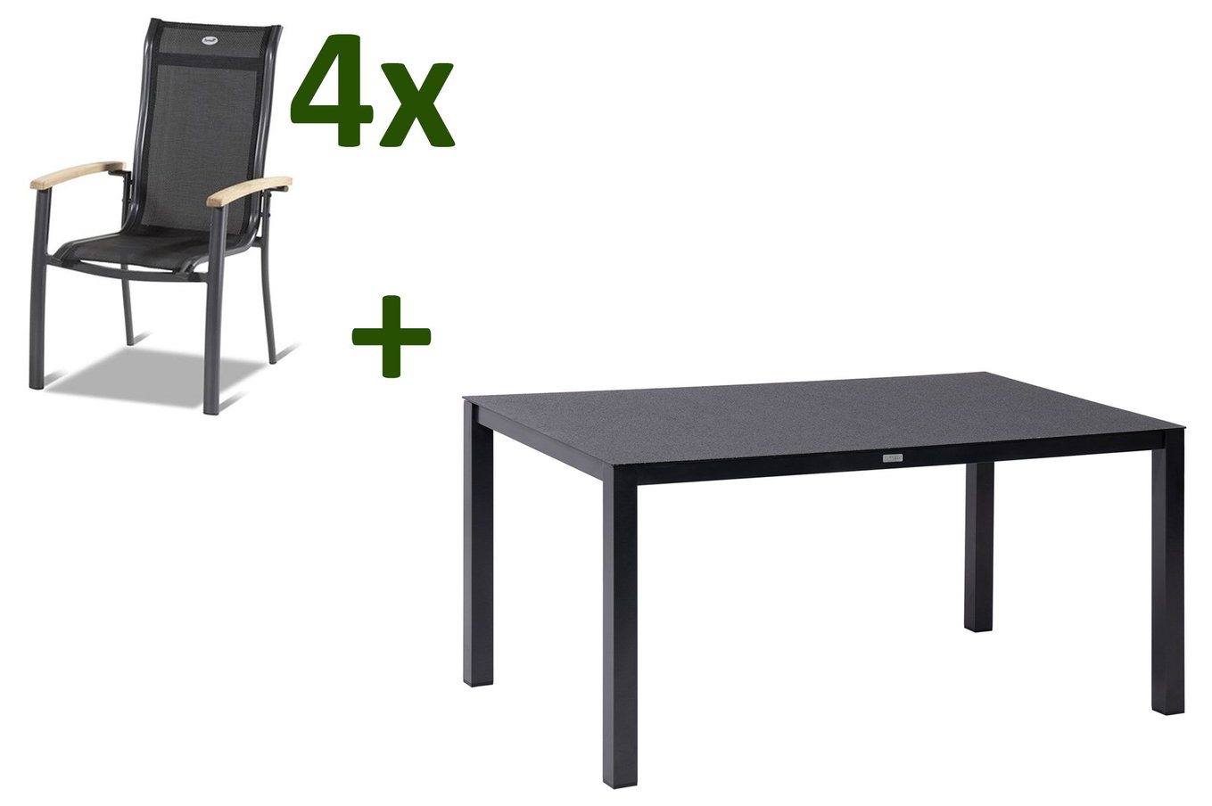 HARTMAN Alice Set da pranzo da giardino, xerix, Alu/Spraystone/Teak/4x4 Textilen, 160x95 cm, 4 sedie impilabili 28415__1