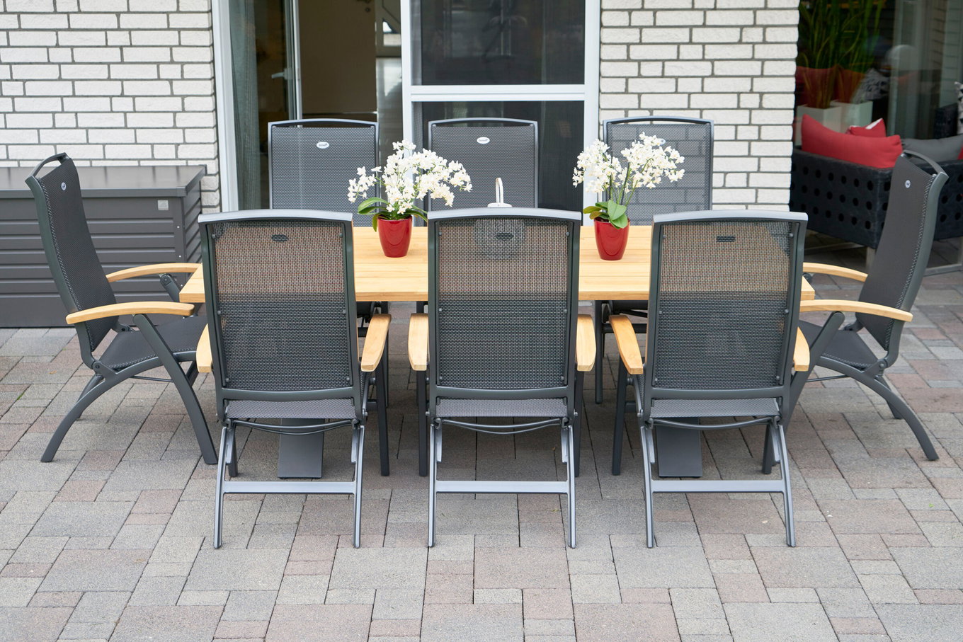 HARTMAN Xanadu / Da Vinci Gruppo pranzo da giardino, xerix/antracite, Alluminio/Legno di teak, 8 sedie pieghevoli, 220x100cm 21146__1