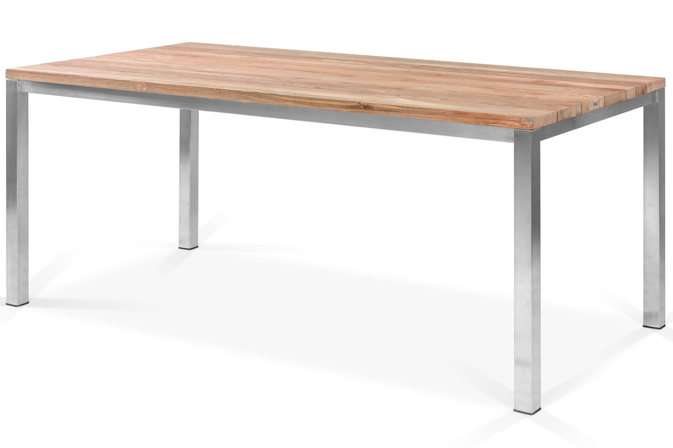 OUTFLEXX Tavolo da pranzo, argento/naturale, acciaio inox/teak riciclato, 180x90cm, spazzolato rustico, prodotto certificato FSC® 15862__1
