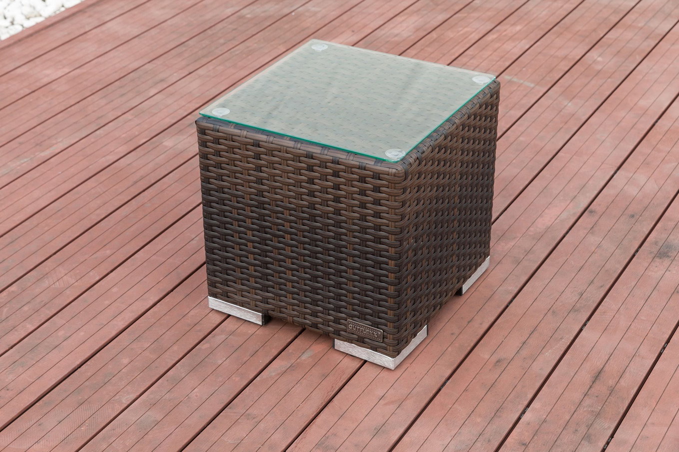 OUTFLEXX Tavolino laterale, marrone marmorizzato, polyrattan, 40x40x40 cm, incl. piano in vetro 15734_10__1
