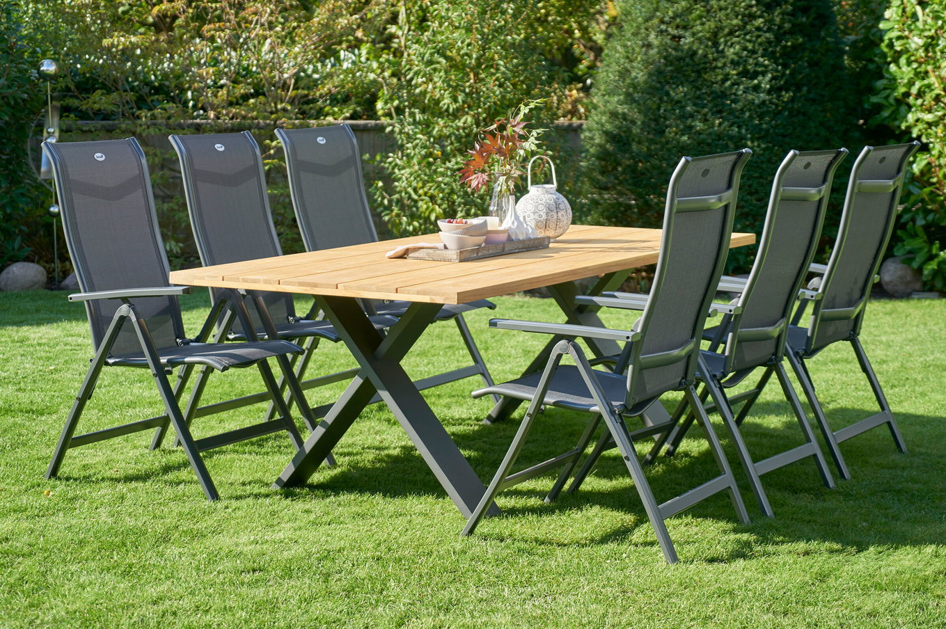 HARTMAN Xanadu / Alice Comfort Gruppo pranzo da giardino, xerix/antracite, Alu/Legno di teak, 6 sedie pieghevoli, 220x100cm 21163__1