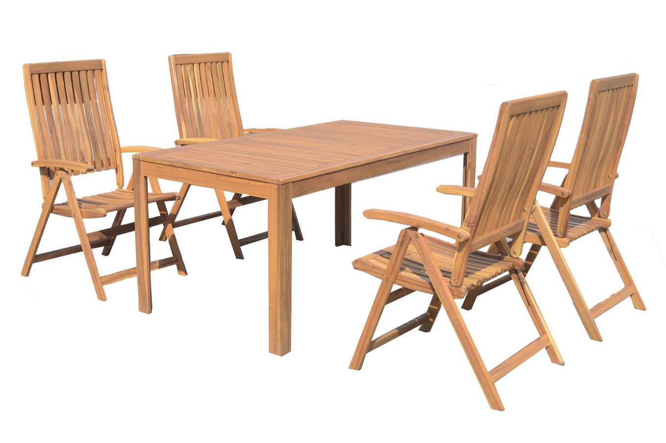 OUTFLEXX Gruppo pranzo da giardino, naturale, Acacia, tavolo 160 x 90 cm, 4 poltrone pieghevoli, prodotto certificato FSC® 19658__1