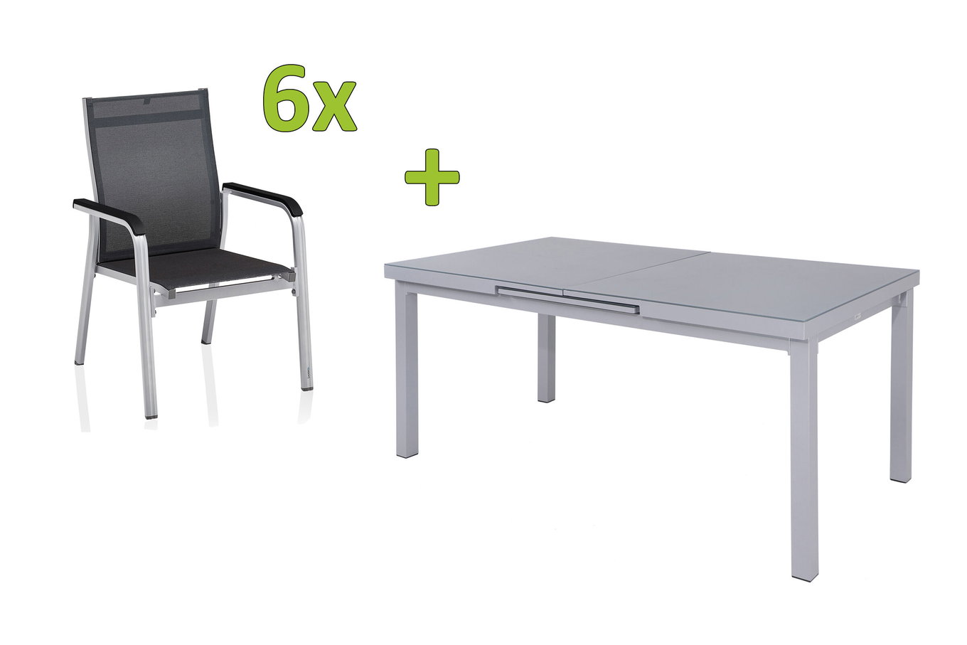 KETTLER BasicPlus Premium Gruppo da pranzo da giardino, argento, alluminio/textilene, tavolo 180/240 cm, 6 poltrone impilabili 31514__1