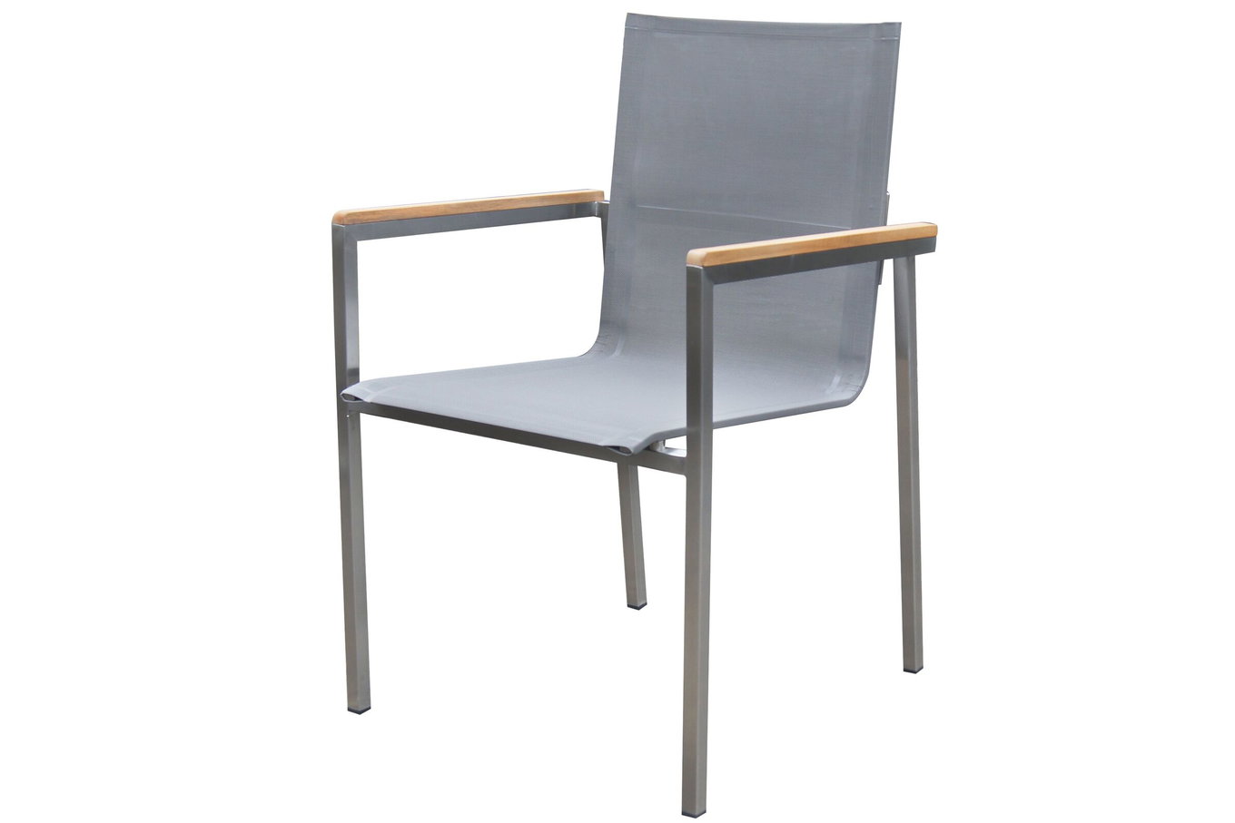 OUTFLEXX Sedia impilabile, tortora, acciaio inox/textilene, braccioli in teak, 62x56x88cm 13501__1