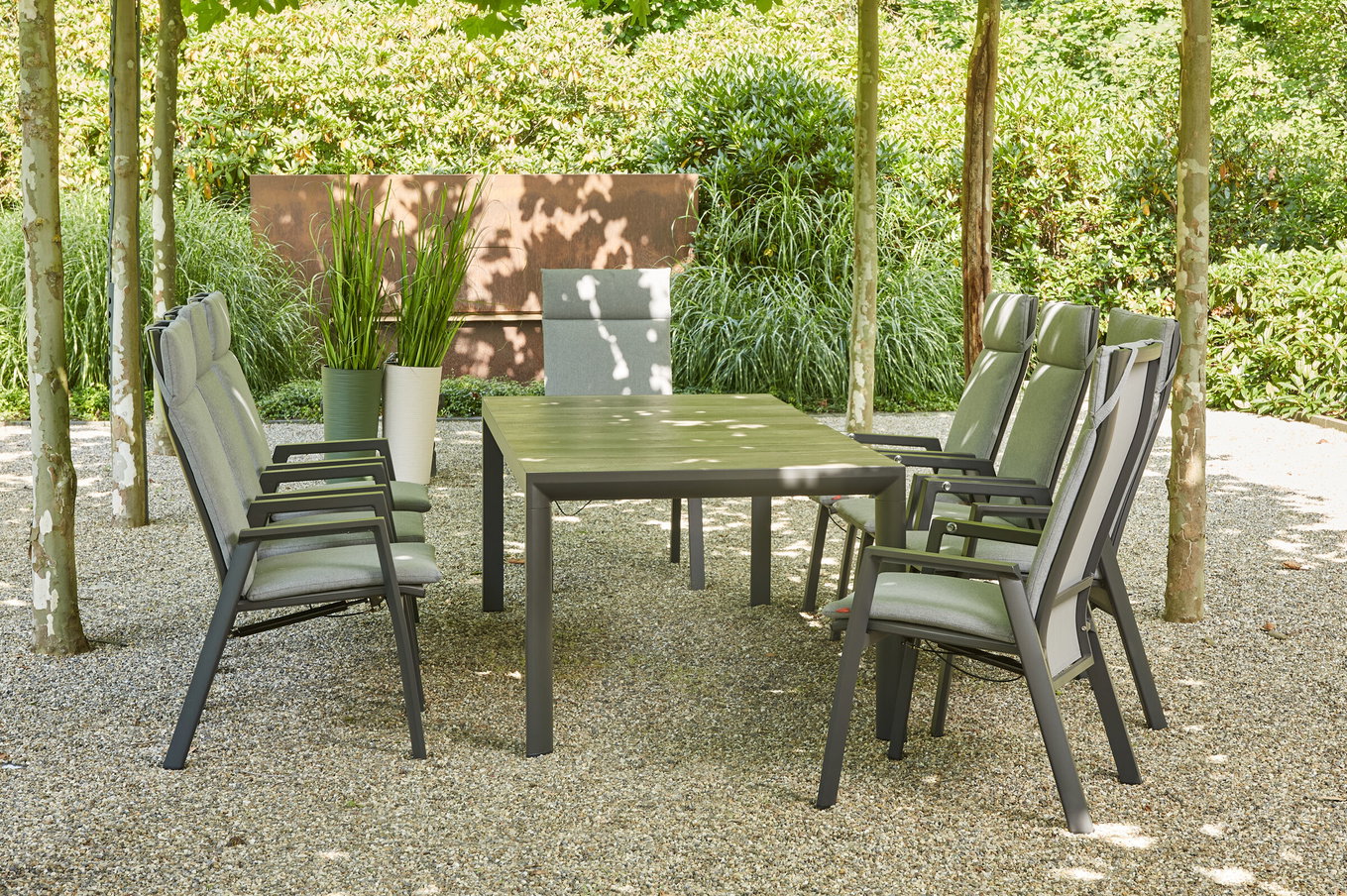 SIENA GARDEN Silva/Valencia Set da pranzo da giardino, antracite/grigio, Alluminio/Tessuto/Ceramica, 220 x 100cm, incluse 8 poltrone dining, regolabili progressivamente 23827__1
