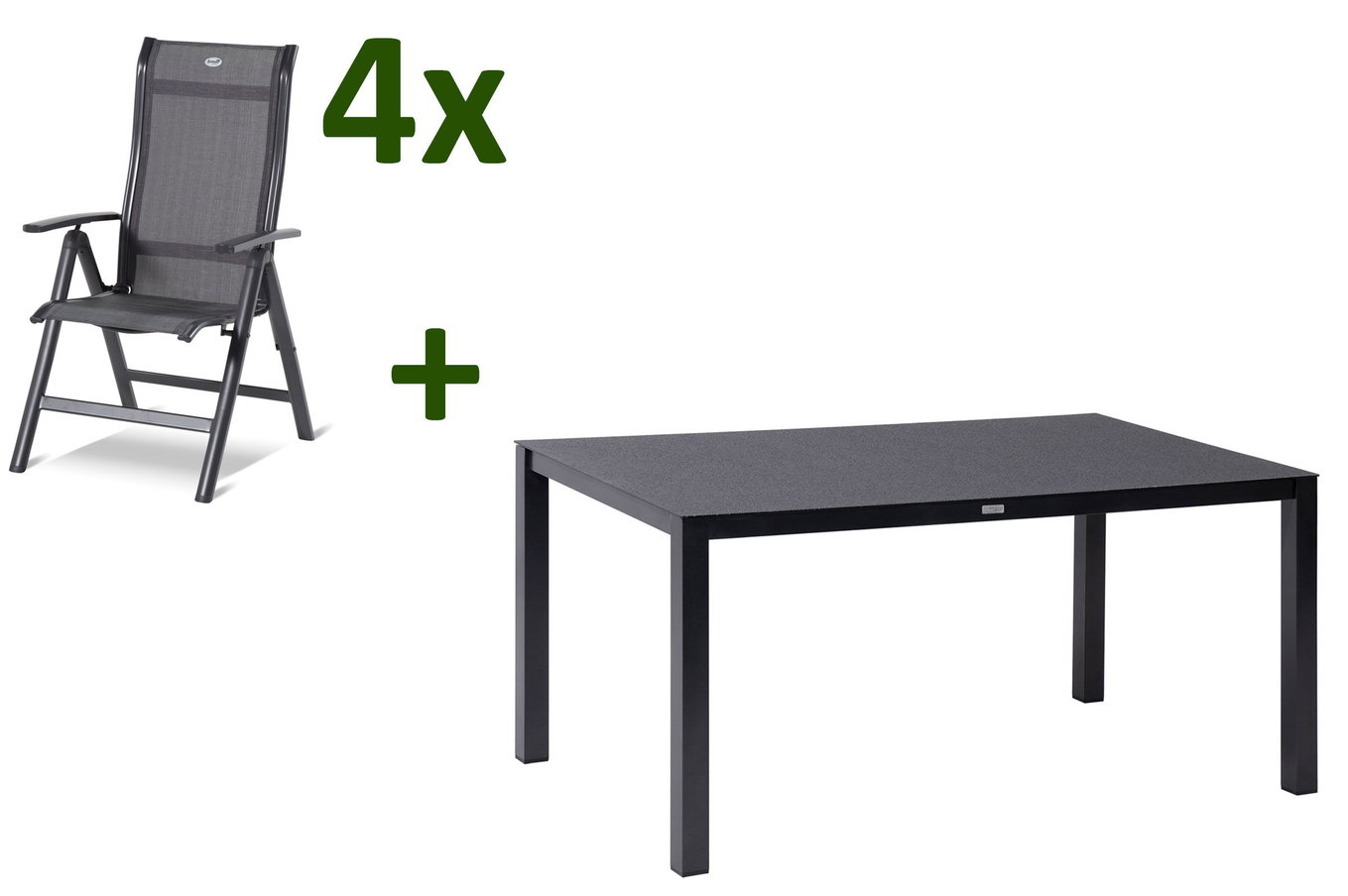 HARTMAN Alice Set da pranzo da giardino, xerix/antracite, Alu/Textil, 160 x 95 cm, 4 sedie pieghevoli 28418__1