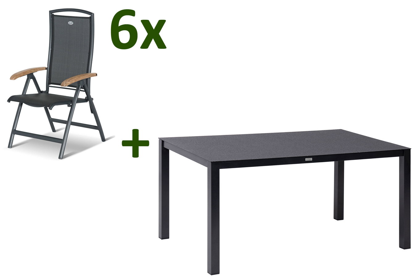 HARTMAN Raffaelo Gruppo tavolo da pranzo da giardino, xerix/antracite, Alu/Spraystone/Teak, 160x95 cm, 6 sedie pieghevoli, braccioli in Teak 28429__1