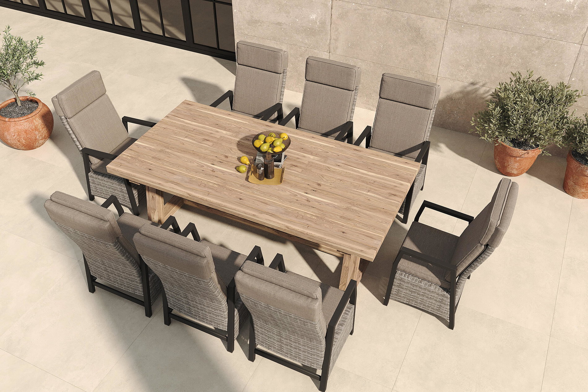 OUTFLEXX Nova Garten-Essgruppe mit 8 Sesseln, anthrazit/grau/natur, Alu/Polyrattan/Teakholz, 220 x 110 cm, verstellbare Rückenlehne OUTFLEXX Nova Garten-Essgruppe mit 8 Sesseln, anthrazit/grau/natur, Alu/Polyrattan/Teakholz, 220 x 110 cm, verstellbare Rückenlehne