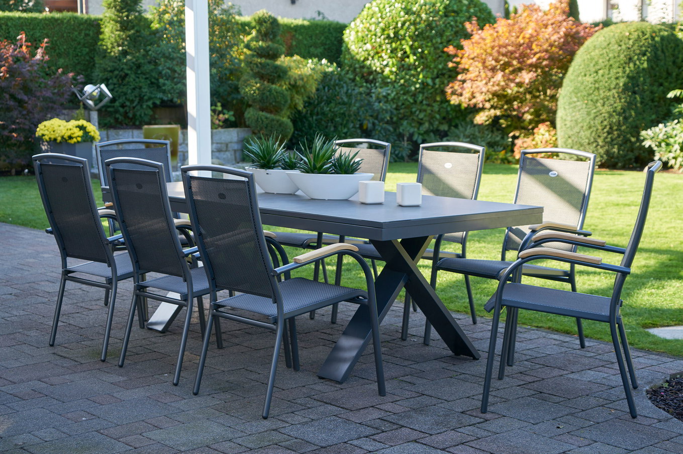 HARTMAN Modello speciale Xanadu / Raffaelo Gruppo pranzo giardino, xerix/antracite, Alu/Vetroceramica, 8 poltrone impilabili, 220/280x100cm 21097__1