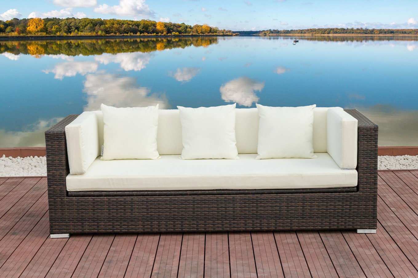 OUTFLEXX Divano a 3 posti, marrone marmorizzato, polirattan, 210 x 85 x 70 cm, vano portacuscini impermeabile 15734_1_BOX__1