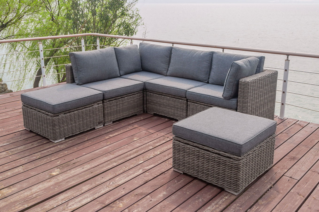 OUTFLEXX salotto da giardino, grigio, polirattan, 6 persone, superfici di seduta regolabili, box portacuscini impermeabile 18364_BOX__1