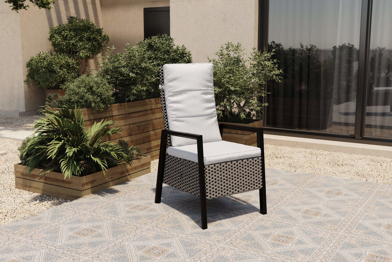OUTFLEXX Louvra Select Poltrona da pranzo di design, naturale/antracite, polirattan, 59 x 72 x 111 cm, schienale regolabile continuamente 21622__1