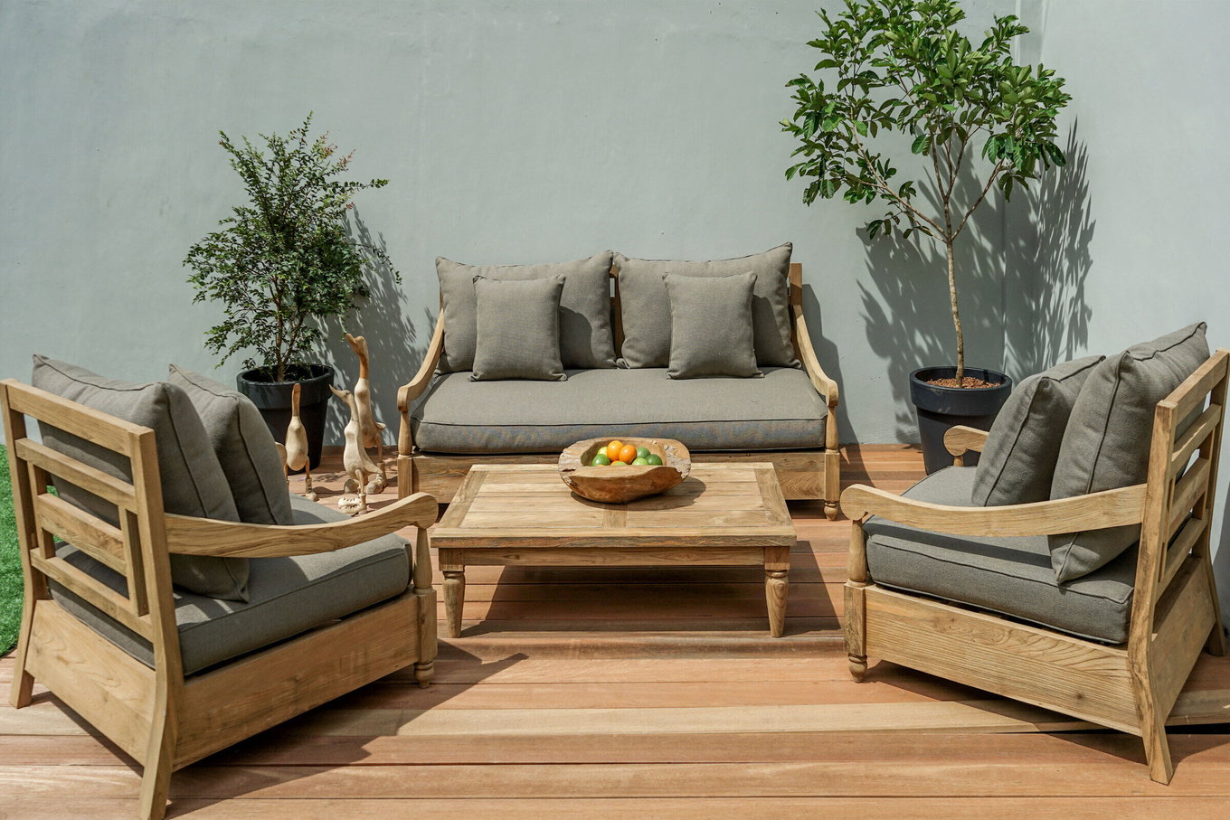 OUTFLEXX salotto da giardino, naturale/grigio, teak riciclato/olefina, 4 posti, cuscini inclusi, prodotto certificato FSC® 20313__1