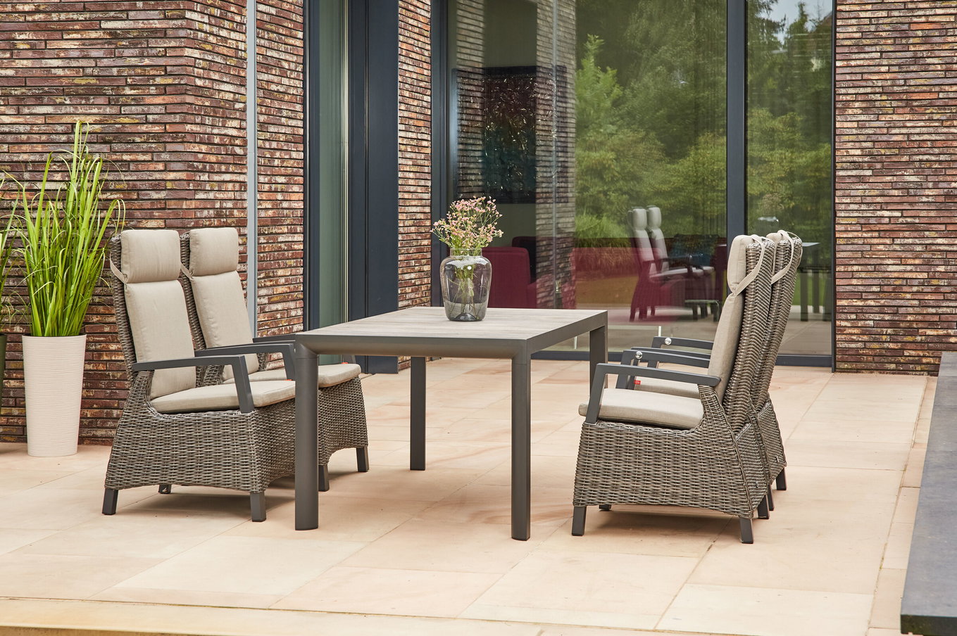 SIENA GARDEN Silva/Corido Set da pranzo da giardino, antracite/grigio, Alu/intreccio Gardino®/ceramica, 160 x 90cm, incl. 4 poltrone da pranzo 23818__1