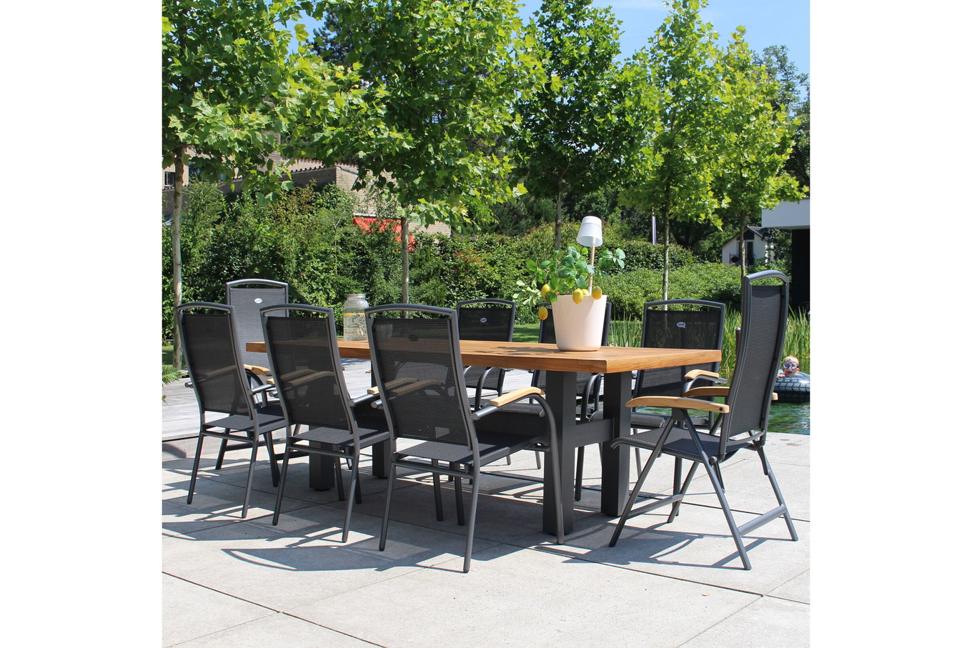 HARTMAN Yasmani/Raffaelo Gruppo Pranzo da Giardino, xerix, Alu/Legno di Teak, 240x100cm, 6 Impilabili, 2 Sedie Pieghevoli 19054__1