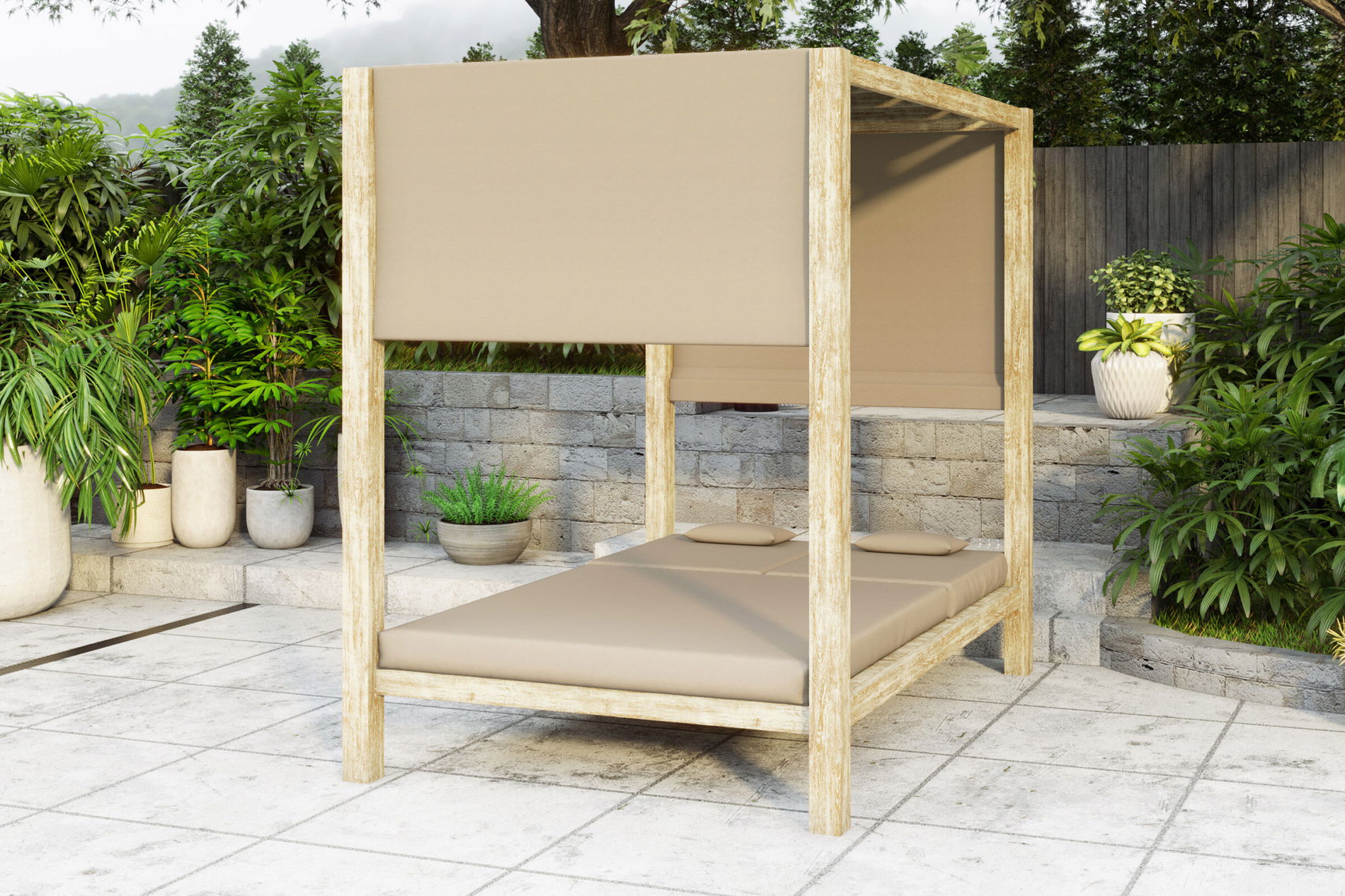 IBIZA 90's Kuta Lettino lounge, greywashed/beige, FSC-Teak/Olefin, 200 x 140 x 190 cm