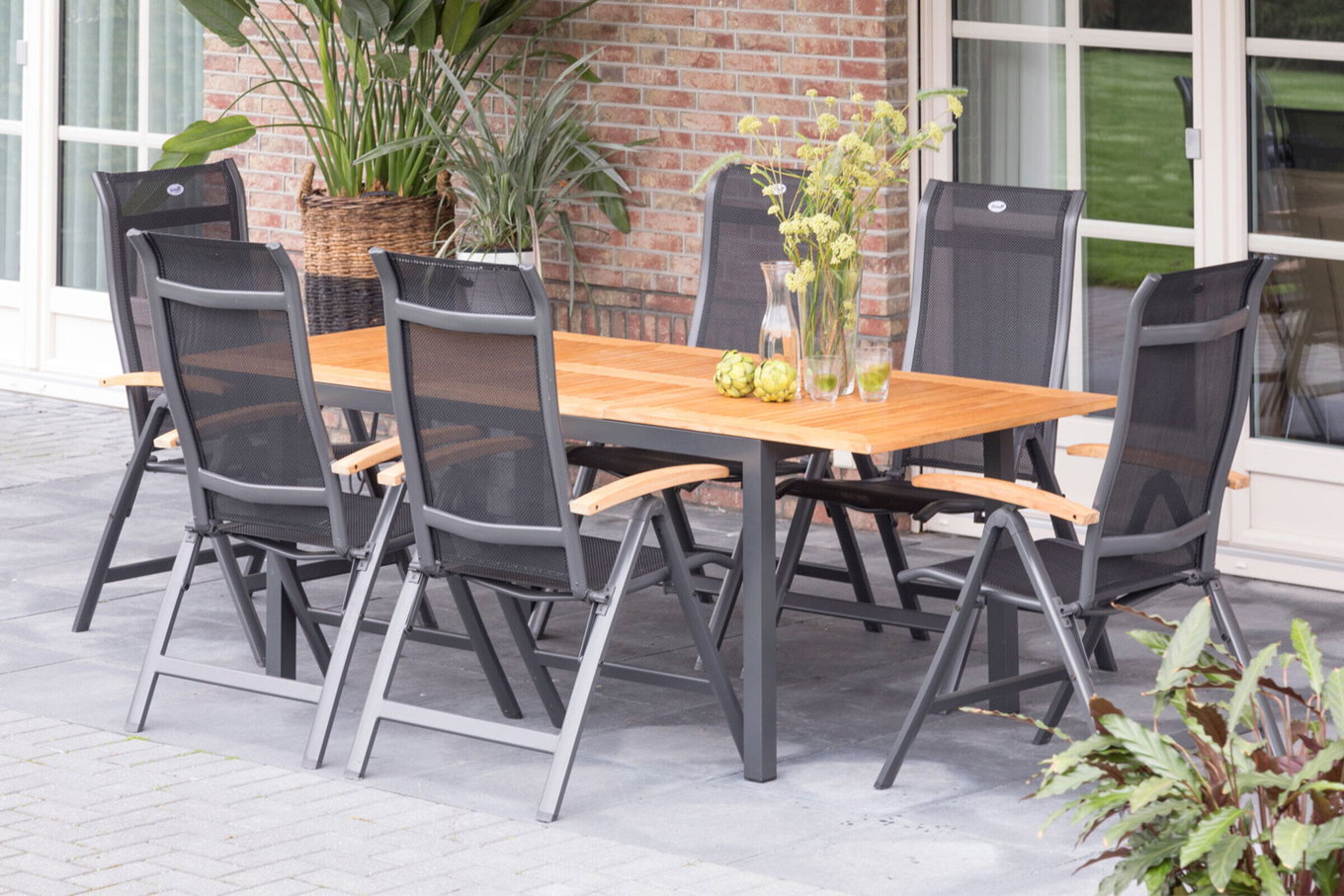 HARTMAN Gruppo pranzo da giardino, xerix-antracite, Alluminio/Legno di teak, 4x4 Textilen, 210/150x90 cm, 6 Persone 13969__1