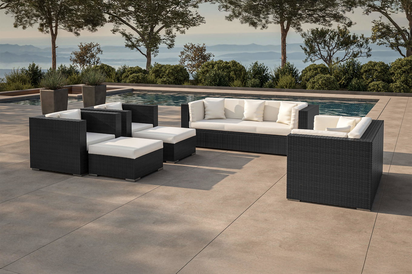 OUTFLEXX salotto da giardino, crema/bianco, nero, polyrattan, per 9 persone, box portacuscini impermeabile 1716_BOX_A__1