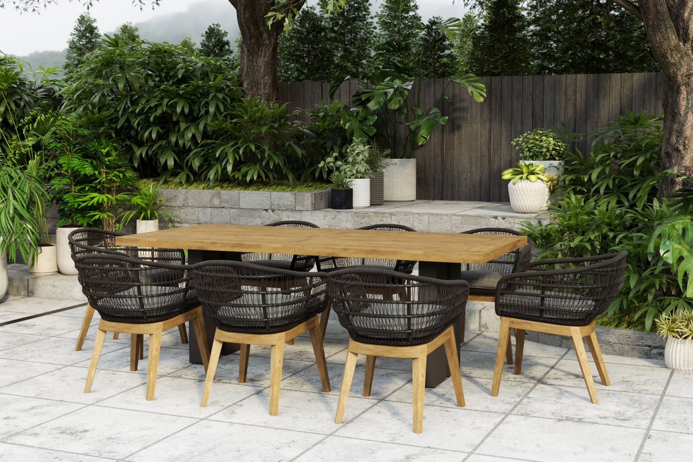 OUTFLEXX Bob gruppo da pranzo da giardino, antracite/naturale, alluminio/teak riciclato/rope, 220 x 100 cm, 8 x poltrone, prodotto certificato FSC® 24337__1