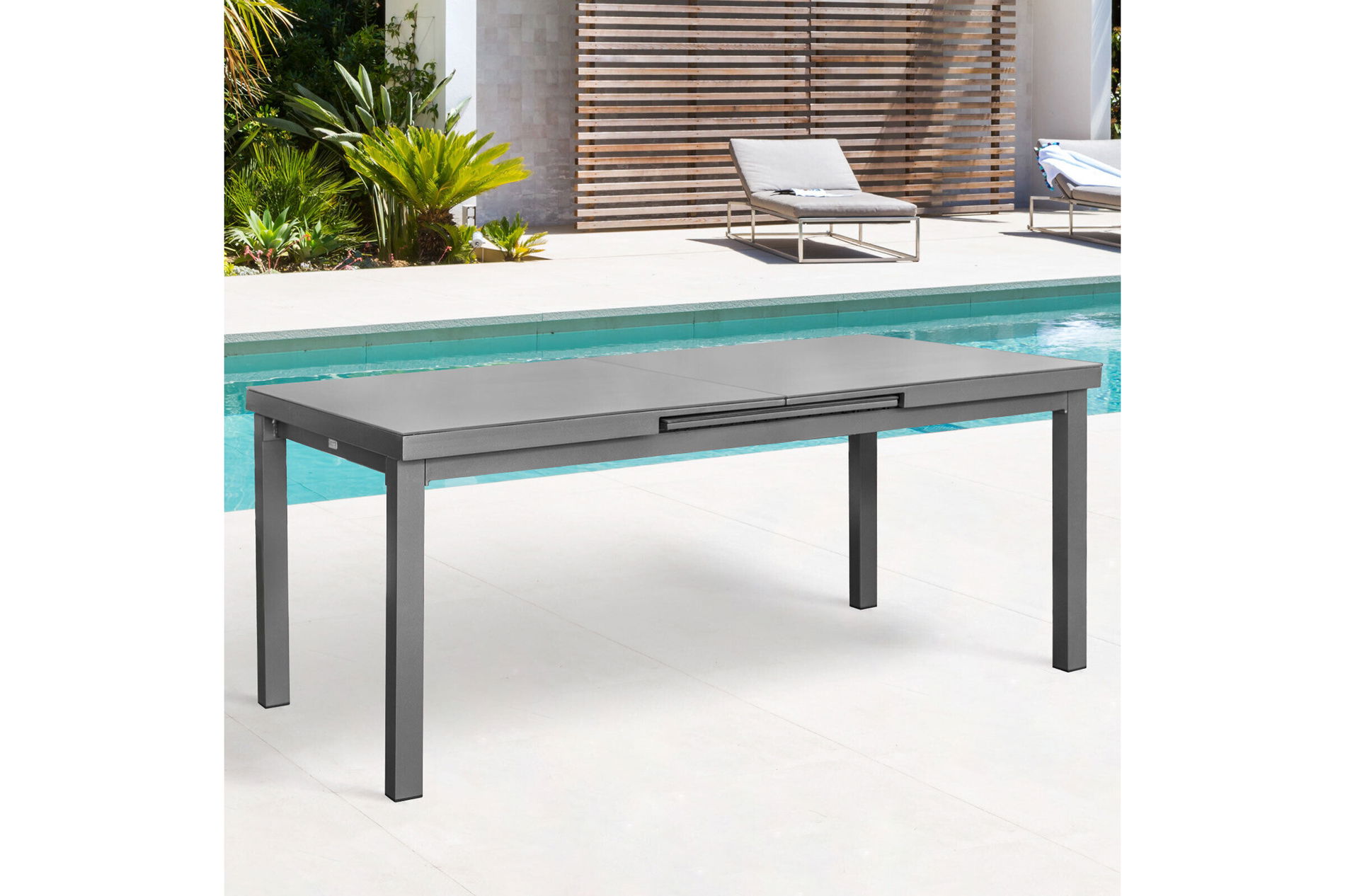 OUTFLEXX Tavolo allungabile Premium, grafite, alluminio/vetro, 180/240x100cm, meccanismo di allungamento automatico