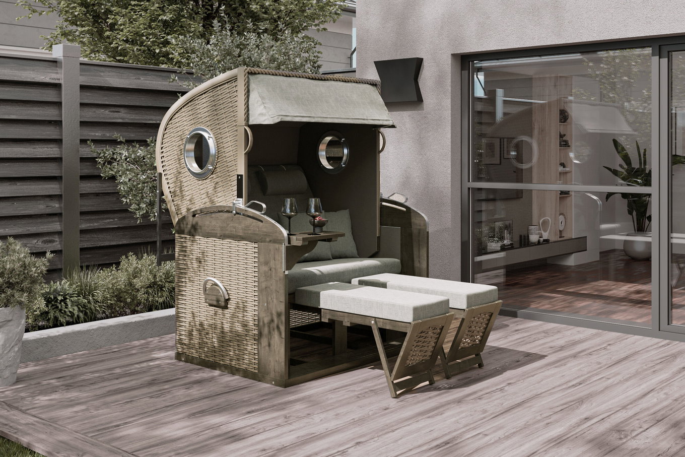 SUNNY SMART Rustikal 305 Z Comfort XL Sedia a sdraio, stone-grey, Intreccio/Legno di pino, incl. molle di ritorno 20541__1
