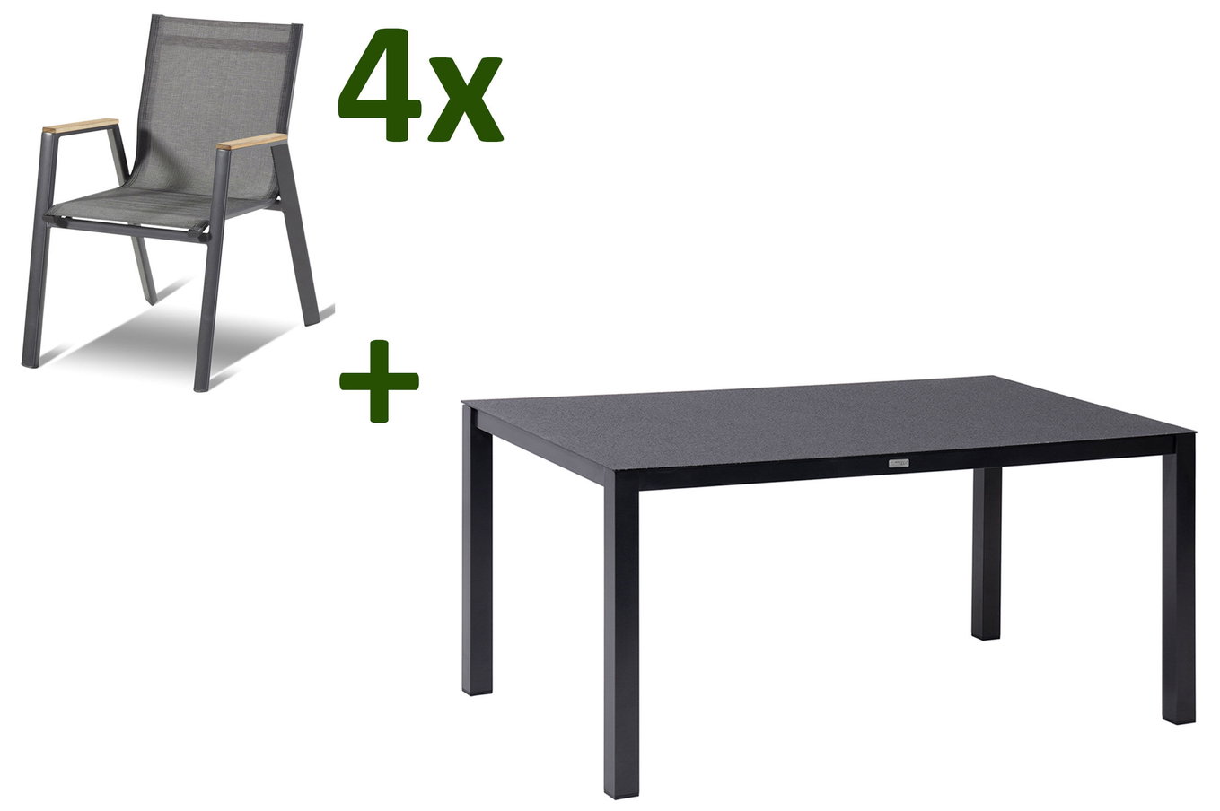 HARTMAN Aruba Gruppo pranzo da giardino, xerix/antracite, Alu/Spraystone/Teak, 160x95 cm, 4 poltrone impilabili, braccioli in Teak 28425__1