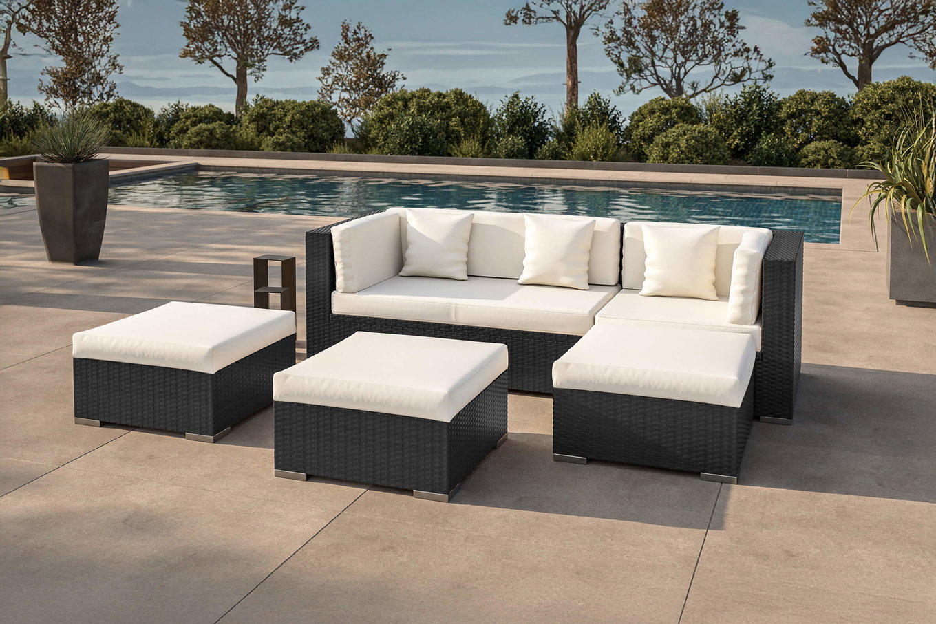 OUTFLEXX salotto da giardino, crema/bianco, nero, polyrattan, 5 persone, box portacuscini impermeabile, incl. tavolino da caffè 18226_BOX_B__1