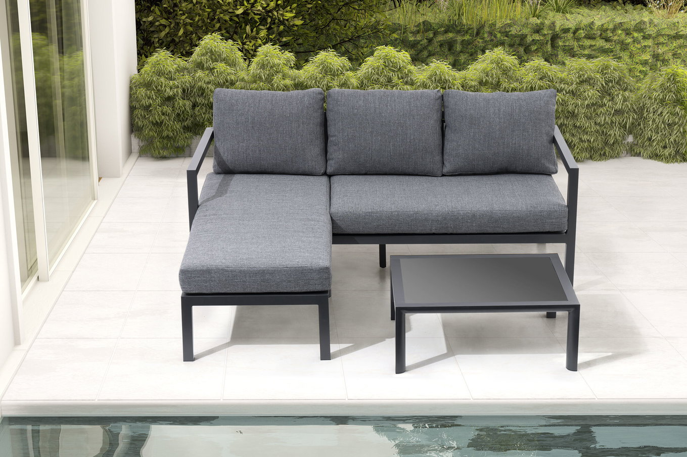 OUTFLEXX Divano a 3 posti, antracite opaco, Alluminio/Poliestere, 167x75x66 cm, inclusi pouf e tavolino 24115__1