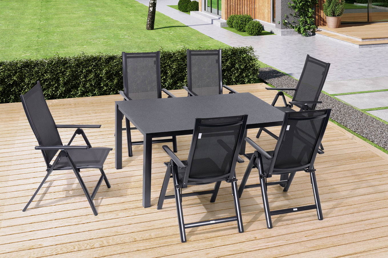 OUTFLEXX Gruppo Pranzo da Giardino, antracite, Alu/Spraystone/Textilene, 160x95 cm, 6 sedie pieghevoli 28176__1