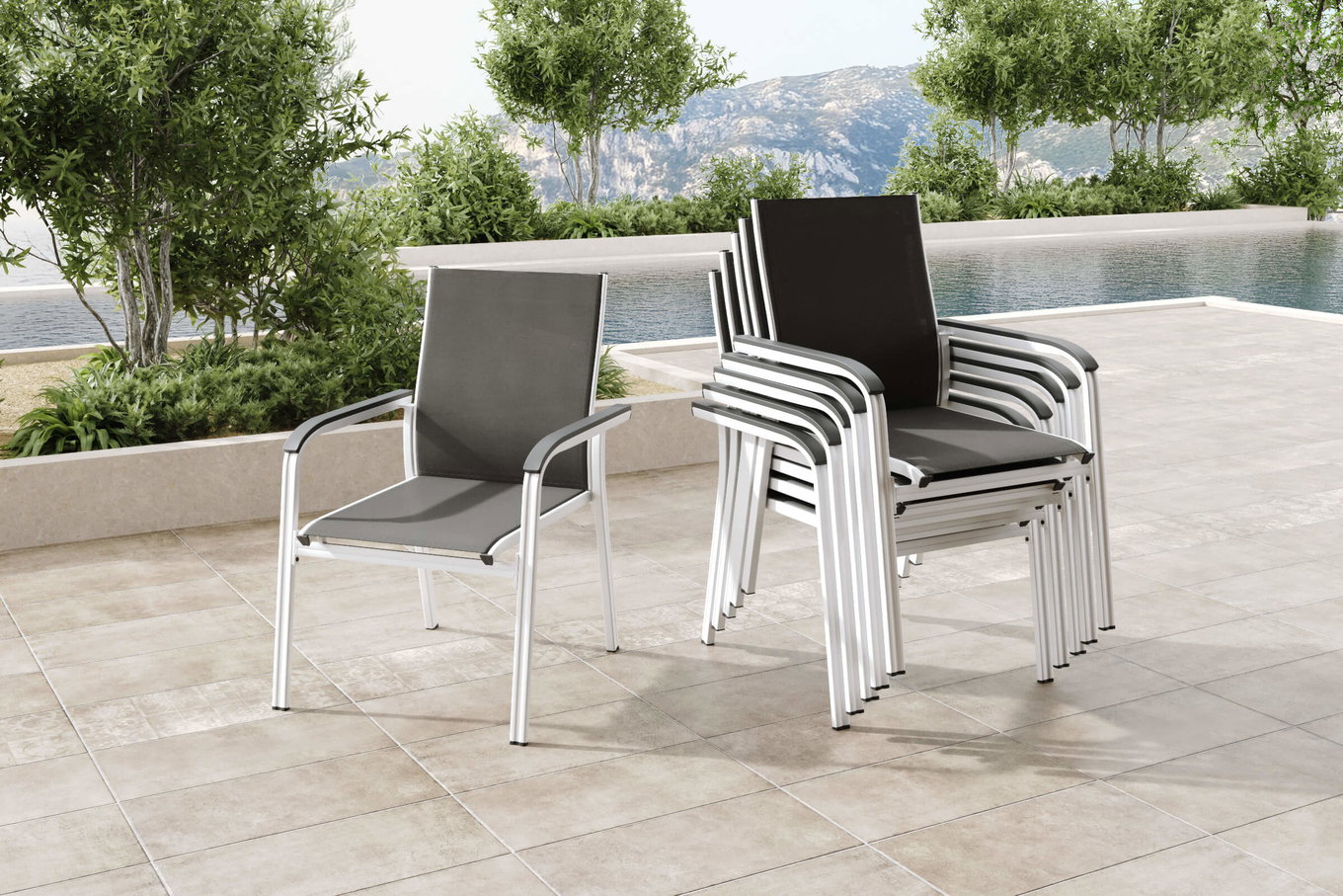 Kettler BasicPlus Sedia impilabile, set da 6, Alluminio/Textilene, argento/antracite, 0301205-0000 13693__1