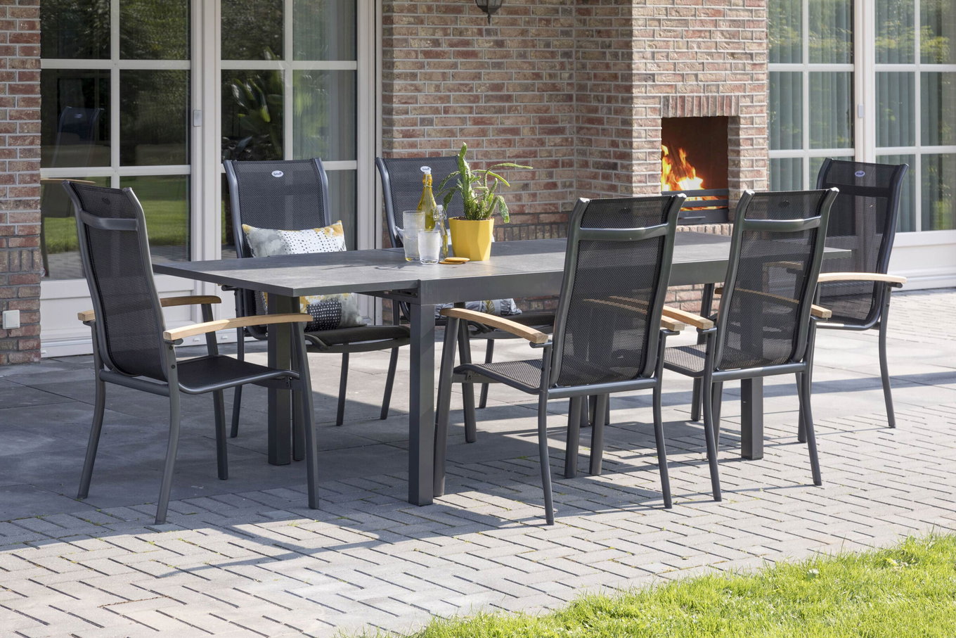 HARTMAN Alice Gruppo pranzo da giardino, xerix/naturale, Alluminio/Teak, 4x4 Textilen, 6 poltrone impilabili, 260/160x90cm 16897__1
