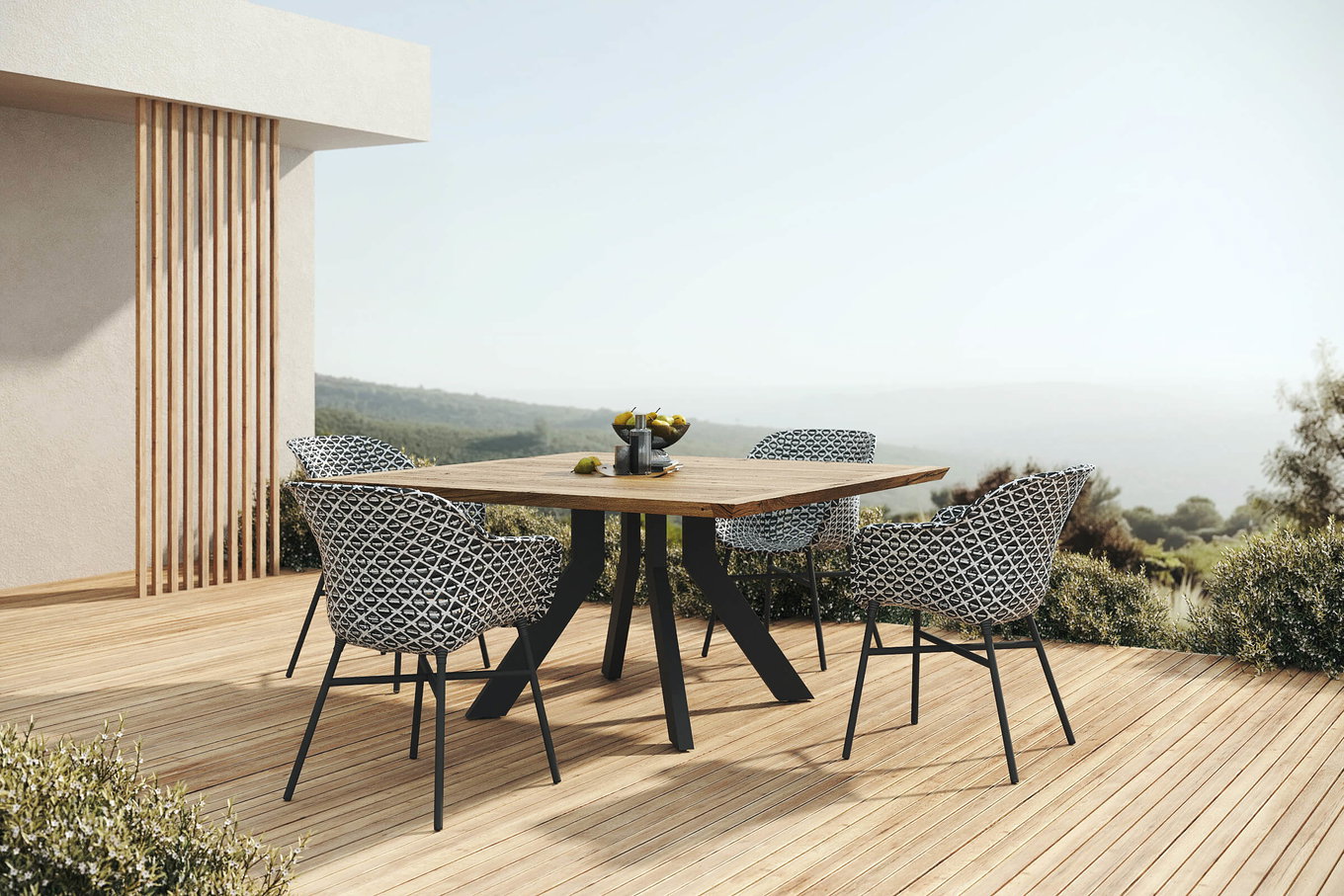 Set da pranzo da giardino HARTMAN Delphine, nero/bianco/naturale, alluminio/materiale sintetico/legno di teak, 150 x 150 cm, prodotto certificato FSC® 80938__1