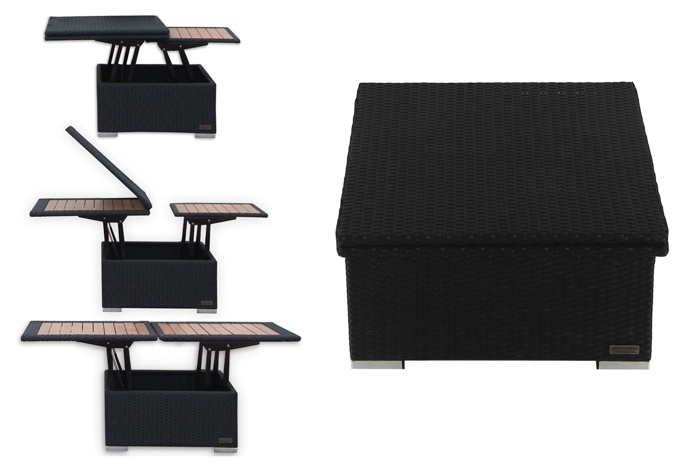 OUTFLEXX Tavolino lounge regolabile in altezza, nero, polirattan, 75/152x75x40/64,5cm 2392_18__1
