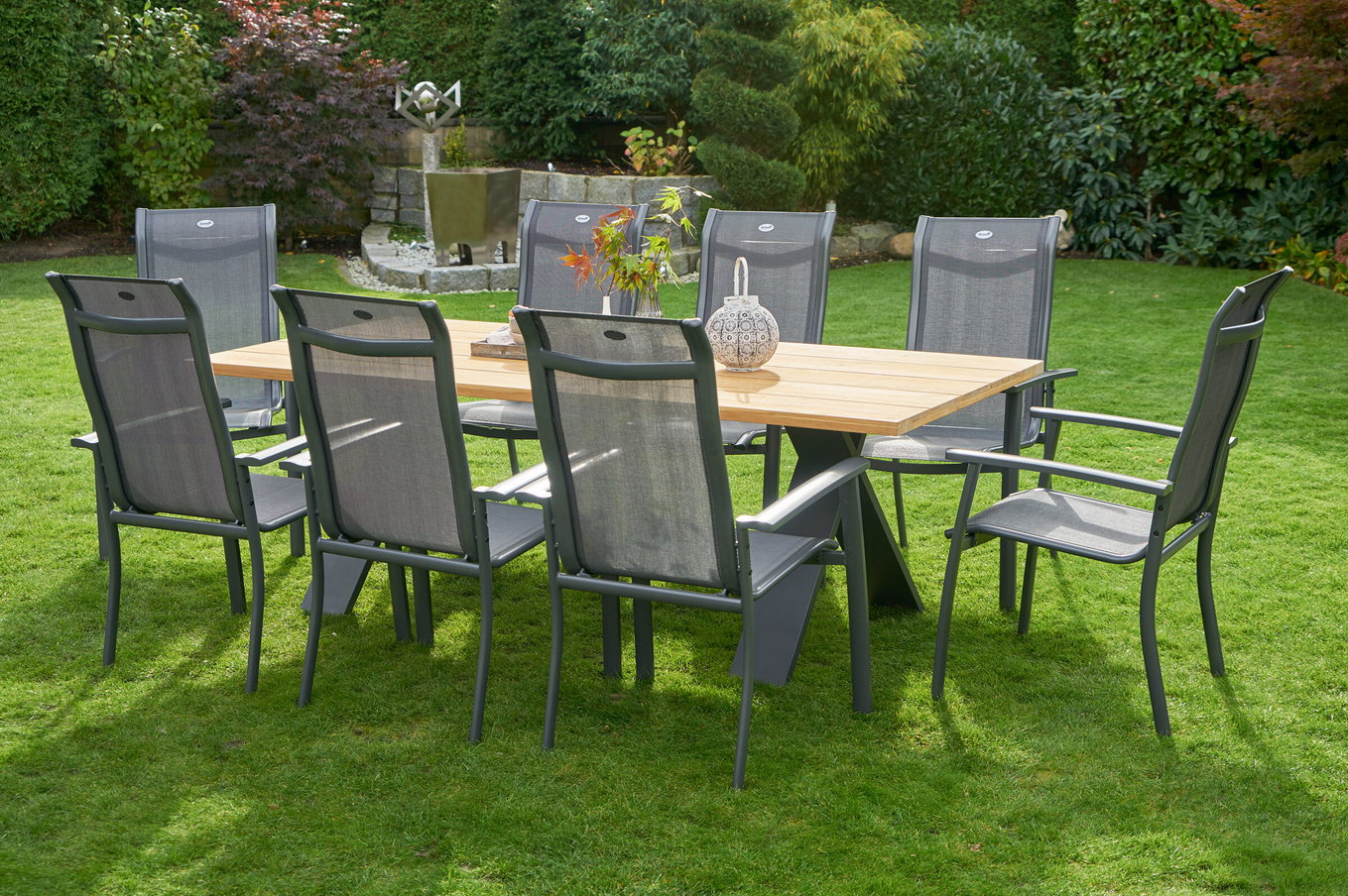 HARTMAN Xanadu / Alice Comfort Gruppo da pranzo da giardino, xerix/antracite, Alluminio/Legno di teak, 8 poltrone impilabili, 220x100cm 21166__1
