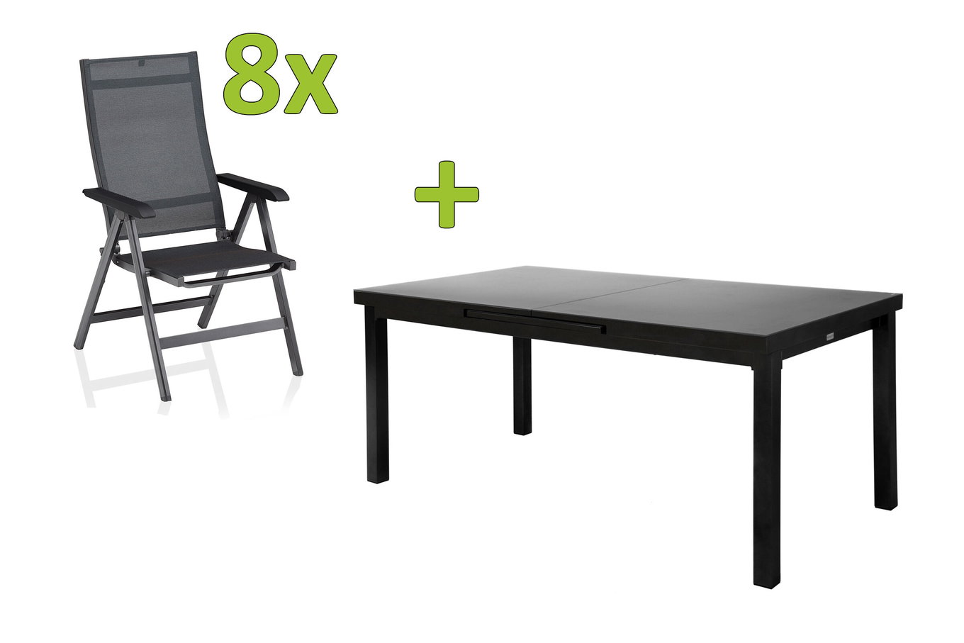 KETTLER BasicPlus Premium Set da pranzo da giardino, antracite, Alu/Textilene, tavolo 180/240 cm, 8 sedie pieghevoli 31519__1