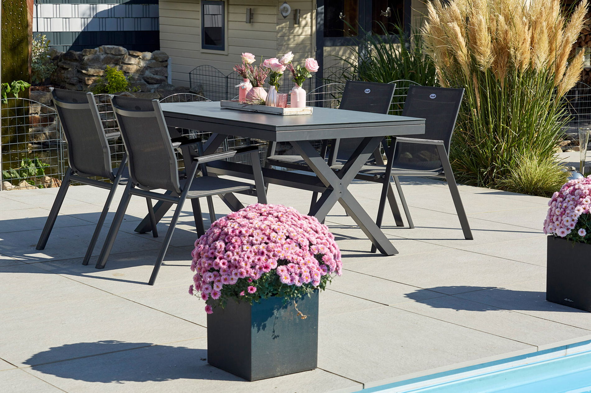 HARTMAN Xanadu / Aruba Gruppo pranzo da giardino, xerix, Alu/Textilene/Vetroceramica, 4 poltrone impilabili, 160/220x100cm 23277__1