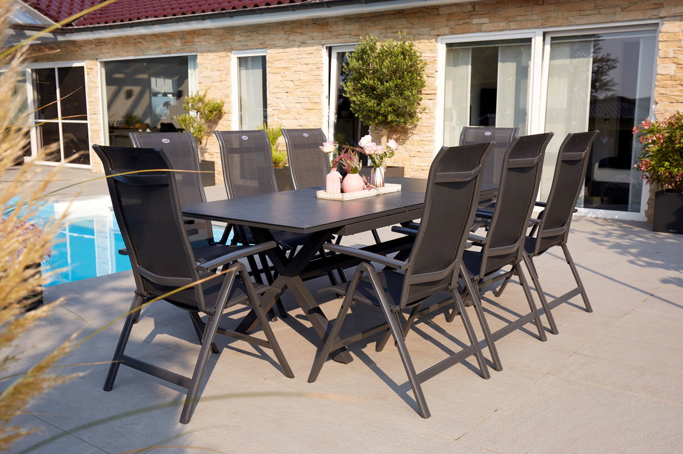 HARTMAN Xanadu / Alice Gruppo pranzo da giardino, xerix, Alu/Textilene/Vetroceramica, 8 sedie pieghevoli, 160/220x100cm 23256__1