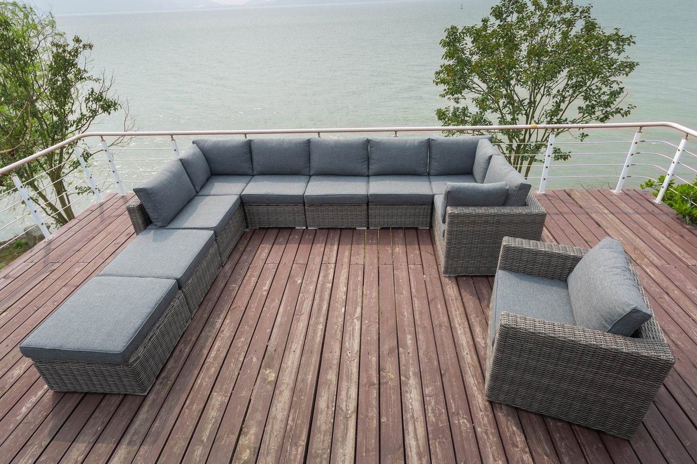 OUTFLEXX salotto da giardino, grigio, polyrattan, 10 persone, con poltrona, superfici di seduta regolabili, box portacuscini impermeabile 18366_BOX__1