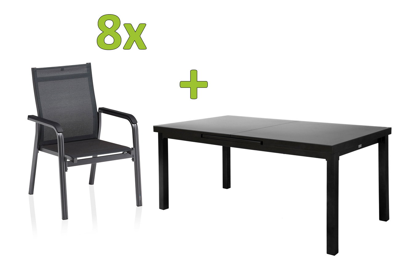KETTLER BasicPlus Premium gruppo tavolo da pranzo per giardino, antracite, Alu/Textilene, tavolo 180/240 cm, 8 poltrone impilabili 31521__1