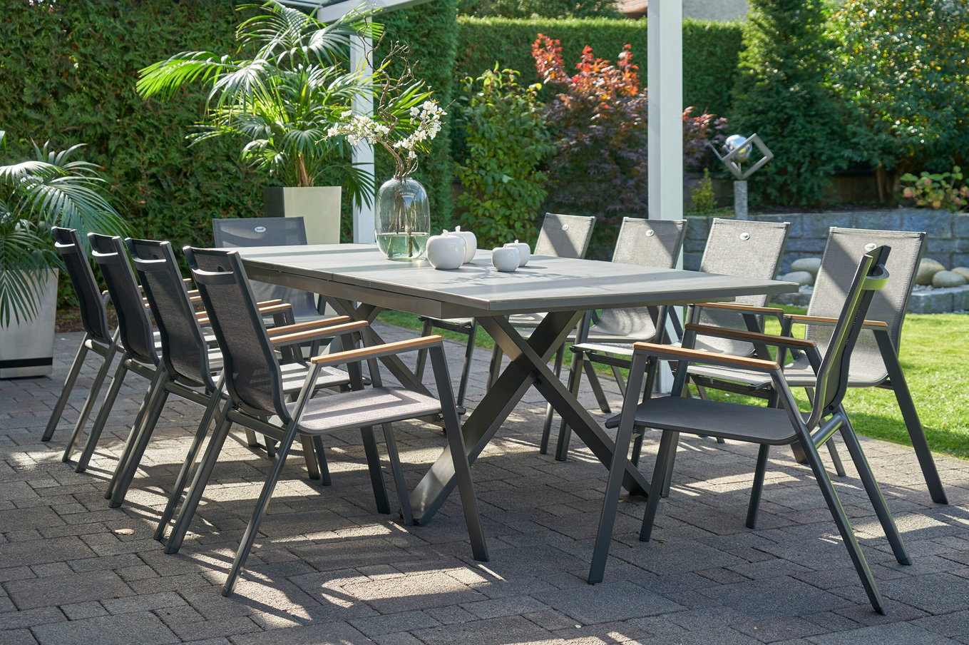 HARTMAN Modello speciale Xanadu / Aruba Set, xerix/antracite, Alu/Vetroceramica, 10 poltrone impilabili, 220/280x100cm 21128__1